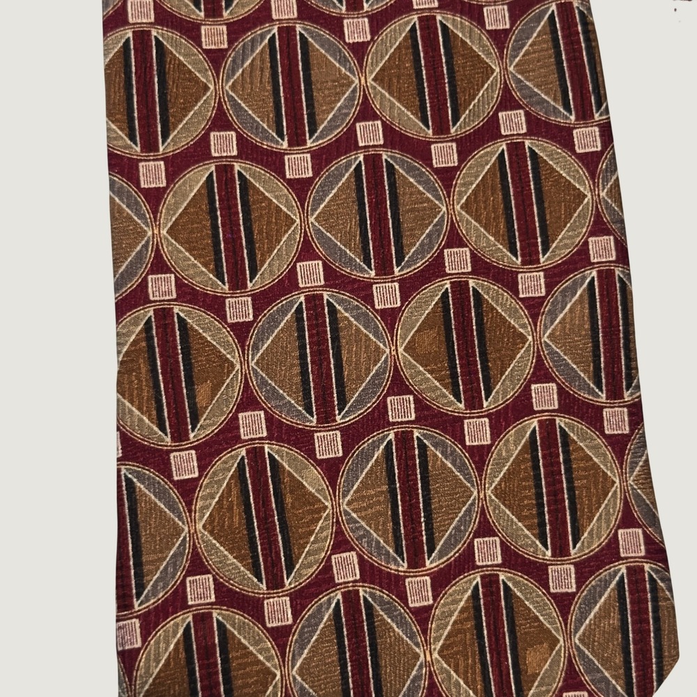 Zylos George Machado Tie Burgundy Brown Geometric Silk Vintage Necktie 55x3.75" - Picture 2 of 5